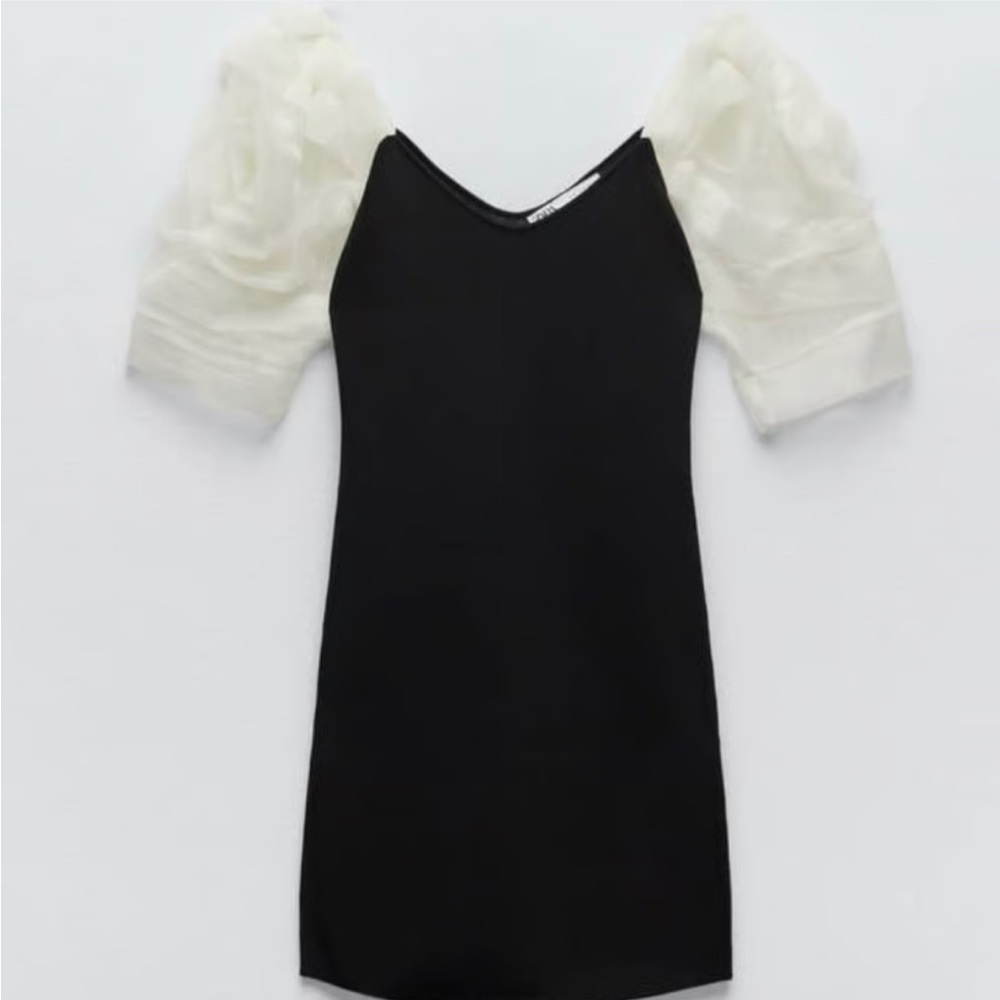 ZARA Voluminous Balloon Organza Sleeve Mini Dress Knit Size M